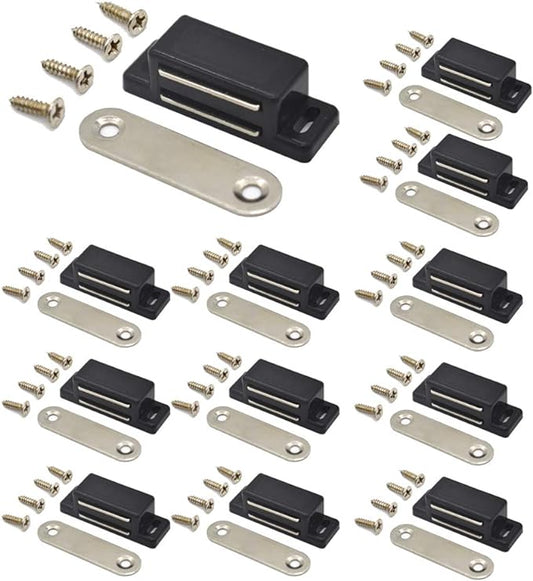 Cabinet Magnet Latch - Best for Cabinet Doors, Cupboards, Drawers and Shutters - Cabinet Magnetic Latch Easy Install - Magnetic Cabinet Catch Screws Included - Set of 12 (Black)…-CubbioJoy