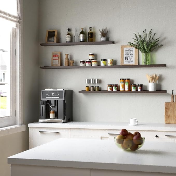 47.2 Inches Long Floating Shelves, 2 Set Farmhouse Wall Shelf for Bedroom, Nursery Book Shelf with Lip, Picture Ledge Shelf for Living Room, Bathroom, Kitchen - Walnut-CubbioJoy