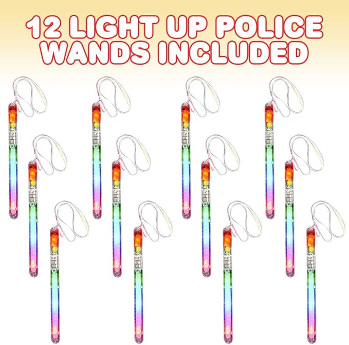 ArtCreativity Light Up Police Wands, Set of 12, Flashing LED Wand Sticks with Lanyards, Thrilling Light Show, Batteries Included, Birthday Party Favors, Carnival Prize, Goodie Bag Fillers for Kids-CubbioJoy