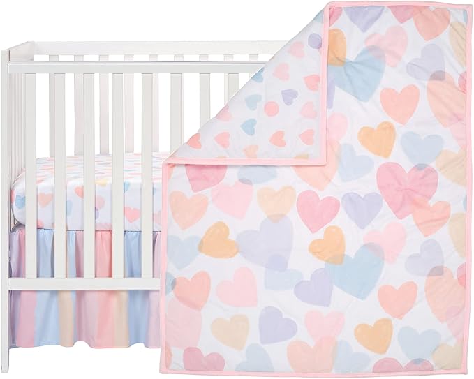 Bedtime Originals Rainbow Hearts Pink/Purple 3-Piece Baby Crib Bedding Set-CubbioJoy