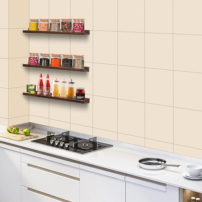 AZSKY 24 Inch Floating Shelves Rustic Wood Wall Shelf Deep Dark Walnut Floating Shelves a Set of 3 Hanging Narrow Picture Photo Ledge Shelves Wall Mounted Bathroom Bedroom Kitchen Office Décor-CubbioJoy