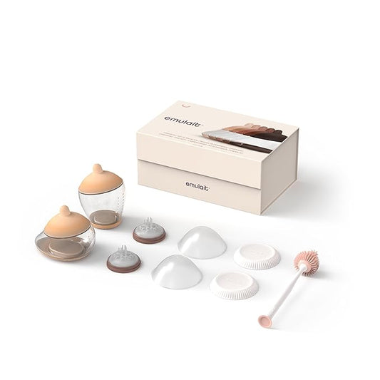 Baby Bottle Starter Kit Includes 2 Bottles 2 Nipples 2 Caps 2 Lids 2 Responsive Flow Valves, Cleaning Brush - Light - Shape 4 (Most Common)-RFV-CubbioJoy