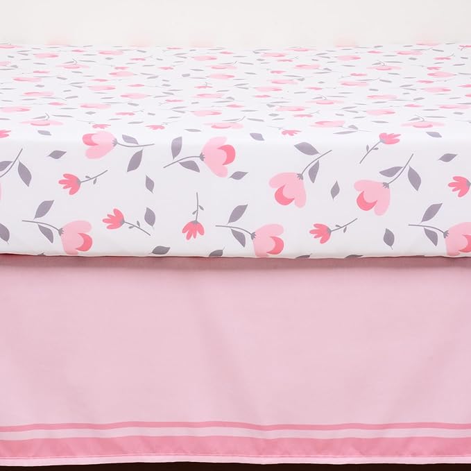 Cloele Elephant Crib Bedding Set for Girls - 3 Piece Baby Bedding Set Includes Comforter Fitted Sheet Crib Skirt - Pink Floral Standard Size Nursery Bedding Set Baby Crib Set for Girls-CubbioJoy