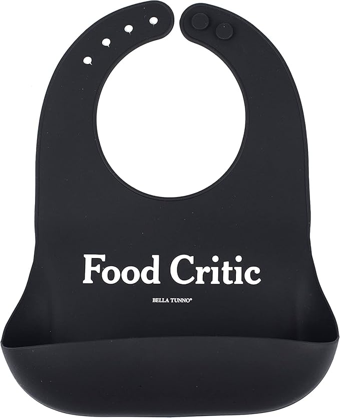 Bella Tunno Baby Bib for Eating, Waterproof Silicone Bib with Large Food Catcher, Adjustable Fit for Babies 4-12 months & Toddlers 1-3 Years, Boys & Girls, Food Critic-CubbioJoy