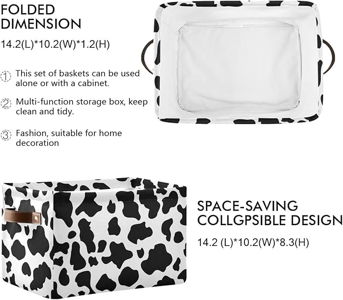Black White Cow Skin Print Storage Basket Cube Storage Bins Organizer Bag Collapsible Closet Shelf Baskets with handle for Baby Cloth Pet Toy Book 14.2×10.2×8.3 IN-CubbioJoy