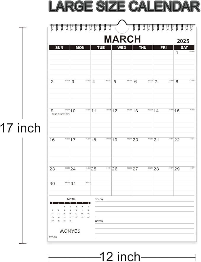 Wall Calendar 2025-2026 Large, 17" x 12" Academic Calendar, Monthly Calendar with Wire Binding & Hanging Hook, Large Wall Calendar-CubbioJoy