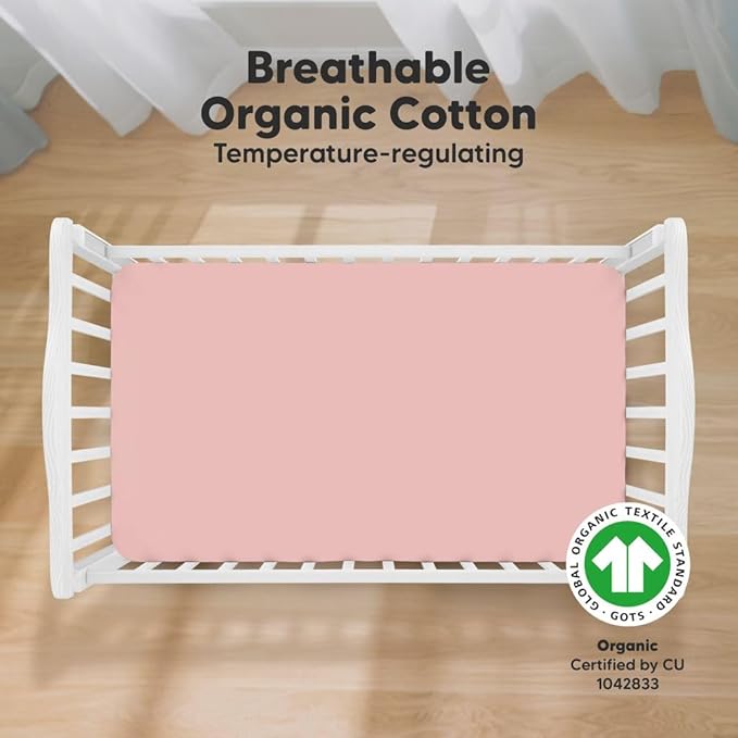KeaBabies 2-Pack Organic Crib Sheets for Boys, Girls - 52x28 Fitted Crib Mattress Sheet Neutral, Breathable Jersey Cotton Cover for Baby Bed, Toddler Mattress, Soft & Cute Prints (Rose)-CubbioJoy
