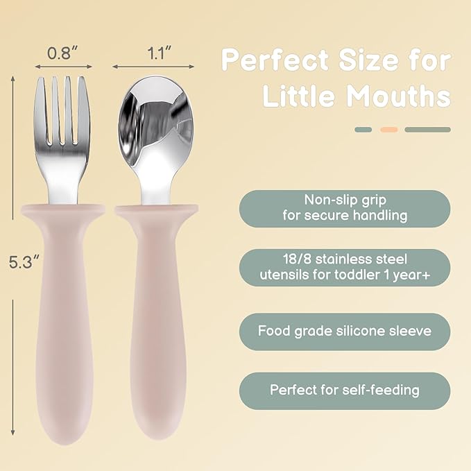 2 Pack Silicone Divided Baby Plates with Suction, 2 Pack Toddler Forks and Spoons Set, BPA Free, Baby Feeding Set for Toddler Utensils, Microwave and Dishwasher Safe-CubbioJoy