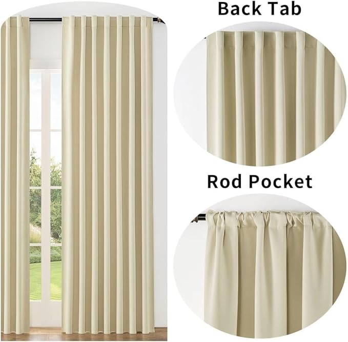 Joydeco Custom Blackout Curtains for Bedroom, 1 Panel Room Darkening Curtains & Drapes for Living Room Window Rod Pocket Back Tab (Custom Size,Light Beige)-CubbioJoy