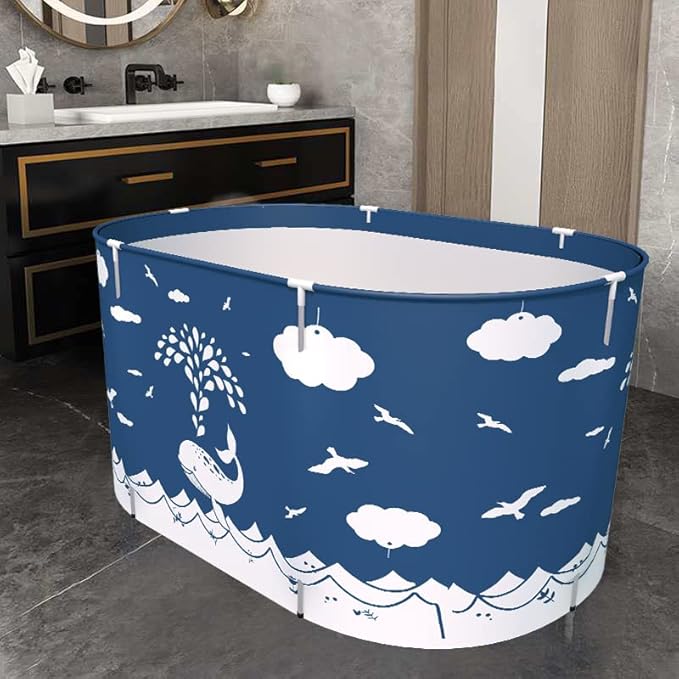 BESTHLS Foldable Bathtub Portable Soaking Bath Tub,Eco-Friendly Bathing Tub for Shower Stall (Large, Blue Whale)-CubbioJoy