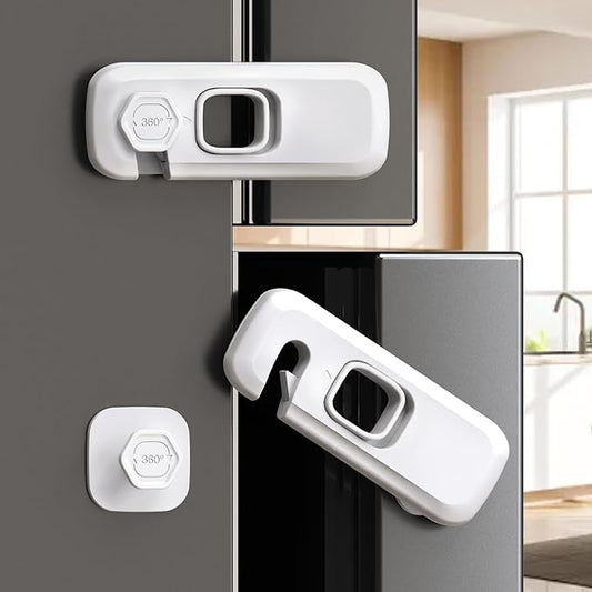 5 Pack Fridge Locks for Kids, QYESWHSR Child Proof Refrigerator Lock with Sticky Adhesive Pads, Fridge Child Locks, RV Refrigerator Door Latch, Oven Lock Safety to Keep Door Closed White-CubbioJoy