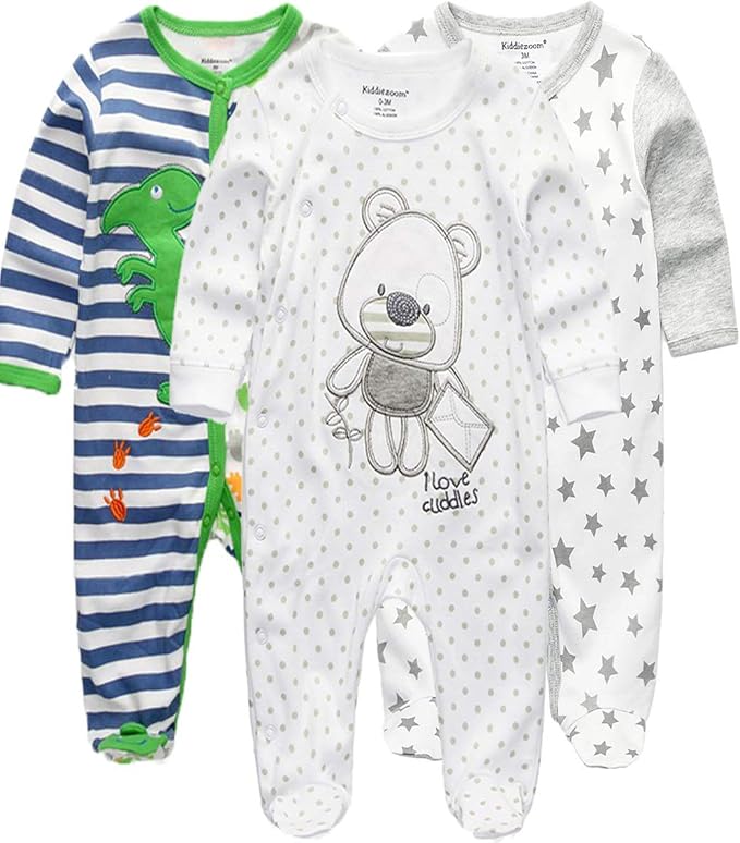 Kiddiezoom Baby and Toddler Boys'Snug Fit Footed One-Piece Romper Jumpsuit Cotton Cotton Footed Outfit-CubbioJoy