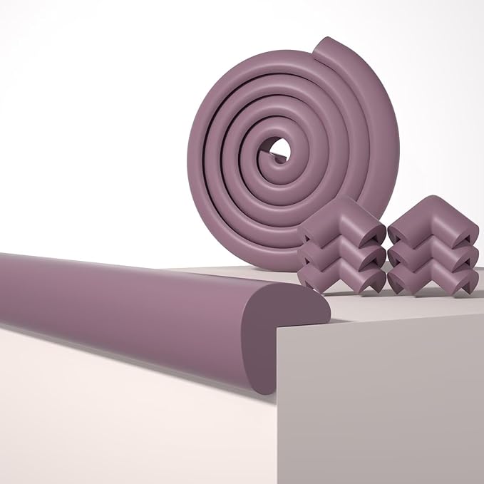 Baby Proof Edge Corner Protector, 6.56FT 0.47''Th L-Shape Furniture Corner & Edge Safety Bumpers with 6 Corners, Pre-Taped, Soft NBR Rubber Foam Desk Edge Cushion Wall Corner Protector（Brown）-CubbioJoy