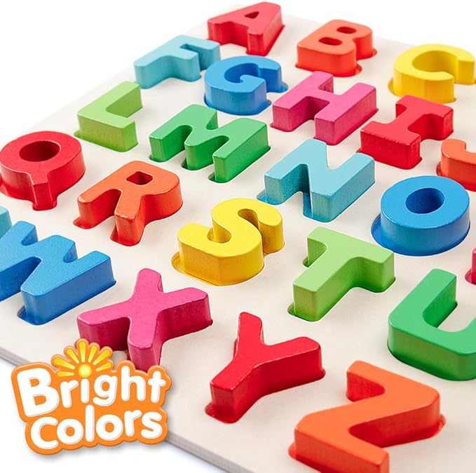 Coogam Wooden Alphabet Puzzle – ABC Letters Sorting Board Blocks Montessori Matching Game Jigsaw Educational Early Learning Toy Gift for Preschool Year Old Kids-CubbioJoy