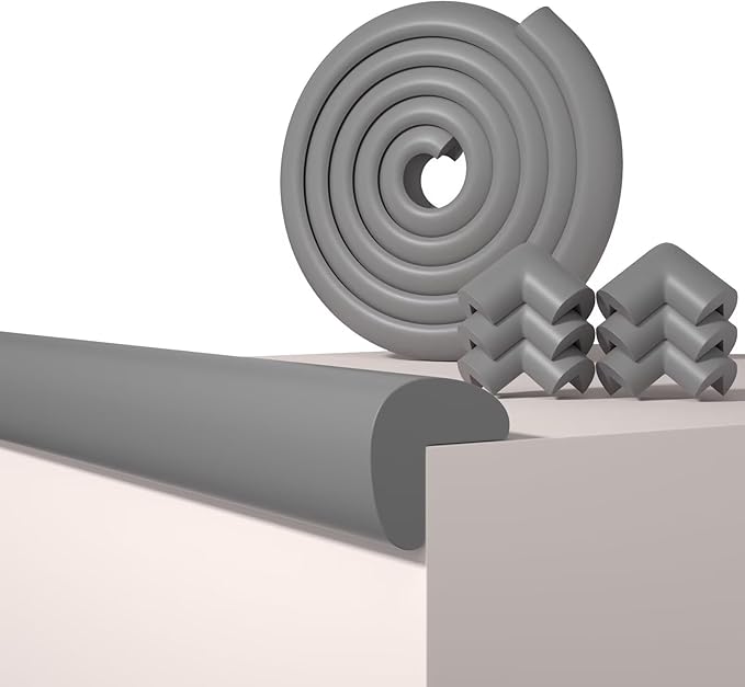 Baby Proof Edge Corner Protector, 6.56FT 0.47''Th L-Shape Furniture Corner & Edge Safety Bumpers with 6 Corners, Pre-Taped, Soft NBR Rubber Foam Desk Edge Cushion Wall Corner Protector（Grey）-CubbioJoy