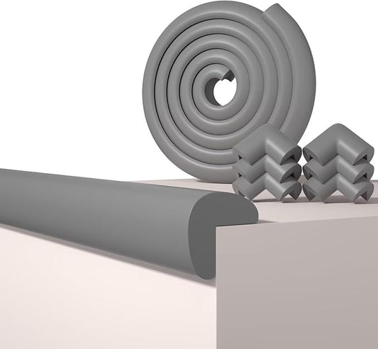 Baby Proof Edge Corner Protector, 6.56FT 0.47''Th L-Shape Furniture Corner & Edge Safety Bumpers with 6 Corners, Pre-Taped, Soft NBR Rubber Foam Desk Edge Cushion Wall Corner Protector（Grey）-CubbioJoy