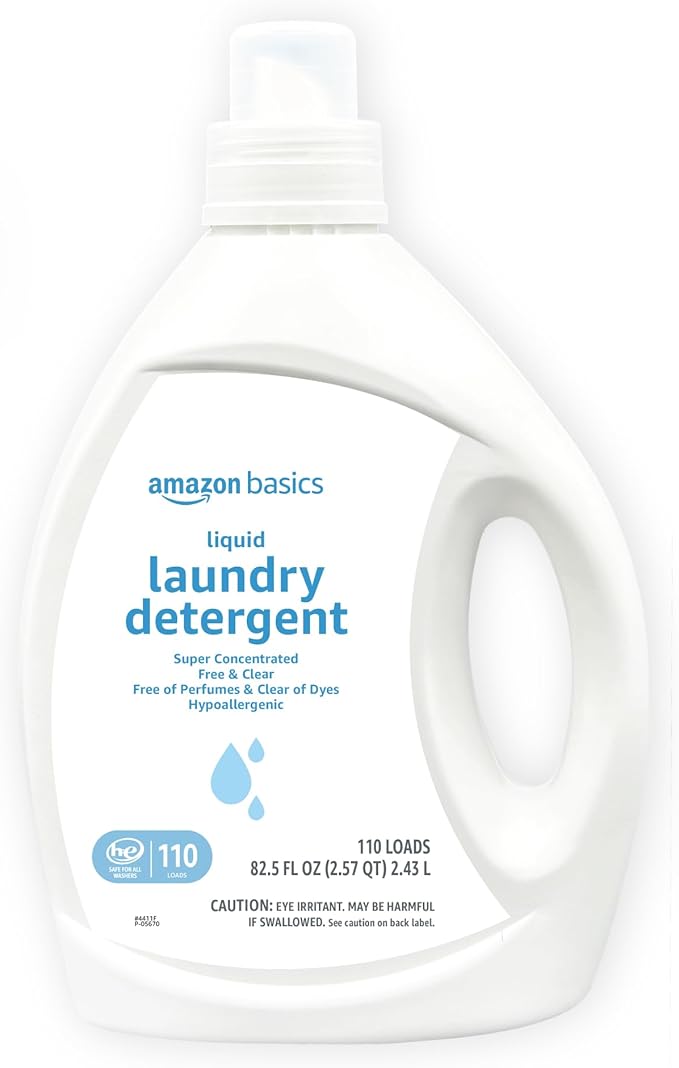 Amazon Basics Concentrated Liquid Laundry Detergent, Free of Perfumes & Clear of Dyes, 110 loads, 82.5 Fl Oz (Previously Solimo)-CubbioJoy