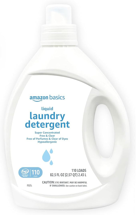 Amazon Basics Concentrated Liquid Laundry Detergent, Free of Perfumes & Clear of Dyes, 110 loads, 82.5 Fl Oz (Previously Solimo)-CubbioJoy