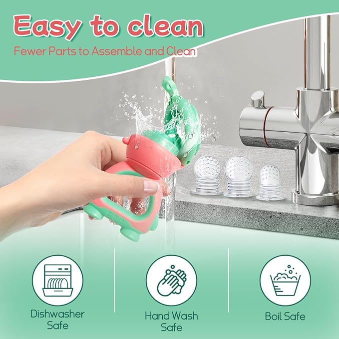 Baby Fruit Food Feeder - Silicone Nibble Tray Combo - Breastmilk Popsicle Mold for Cooling Relief, BPA Free Mesh Feeder for Infant Self Feeding (Robot Pink + Pineapple)-CubbioJoy