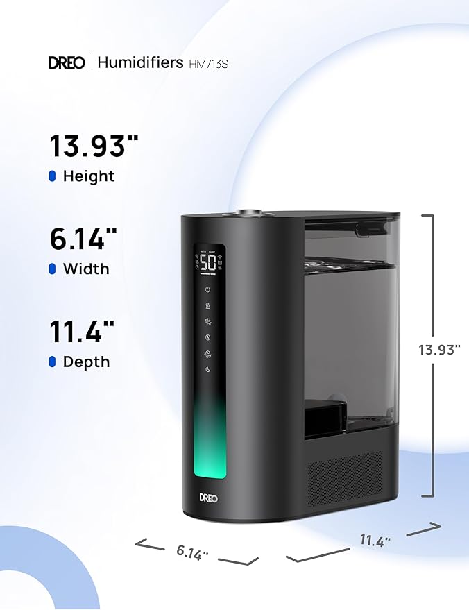 Dreo 6L Humidifiers for Bedroom, Smart Warm & Cool Mist for Large Room, 60Hr Quiet Runtime for Baby, Plant, Humidity Sensor, Indicator Light, 12H Timer, Google/Alexa, Black-CubbioJoy