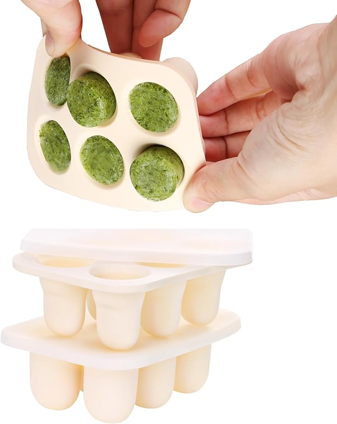 Baby Food Freezer Tray with Lid 2 Pack, Silicone Breastmilk Popsicle Mold, Baby Food Storage Container, Ice Cube Maker for Homemade Baby Meals (Carnation)-CubbioJoy