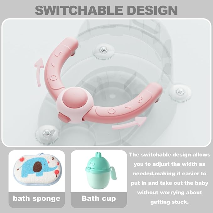 Baby Bath Seat, Bath Seat for Baby 6 Month & up, Baby Bath tub Seat with Suction Cups, Non-Slip, Detachable, Pink-CubbioJoy