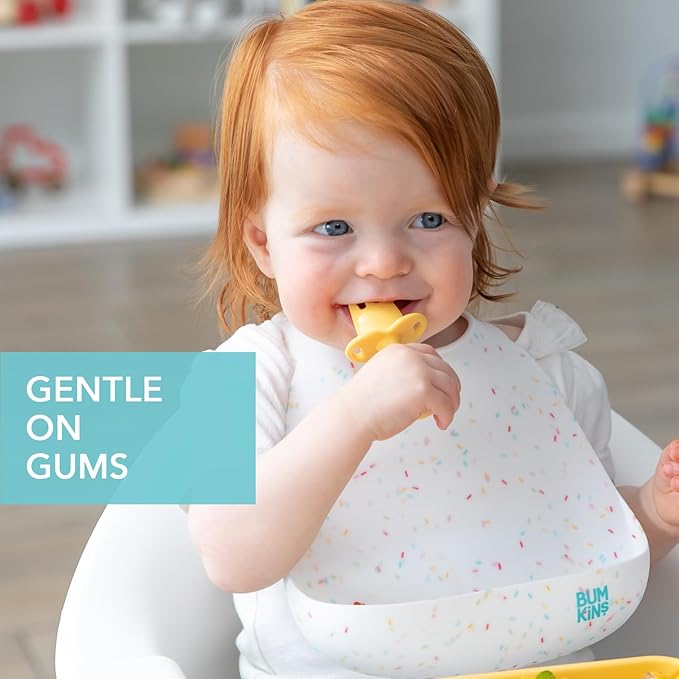 Bumkins Baby Utensils Set, Chewtensils Silicone Spoons for Dipping, Self-Feeding, Baby Led Weaning, Trainer Learning, First Stage Eating, Soft Practice Fork and Spoon, Babies 6 Months, Pineapple-CubbioJoy