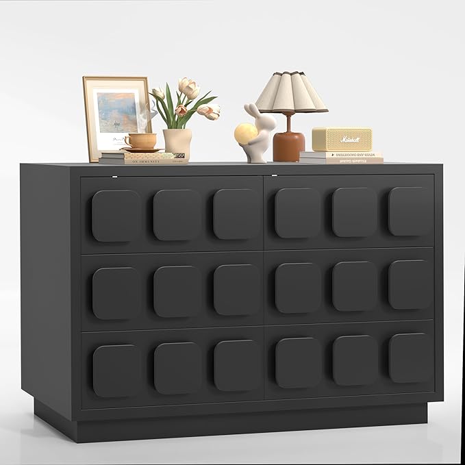 Anbuy Black Baby Dresser for Bedroom, Dresser for Baby with 6 Drawers, Storage and Organization Unit with Square Handles, for Nursery, Kids-CubbioJoy