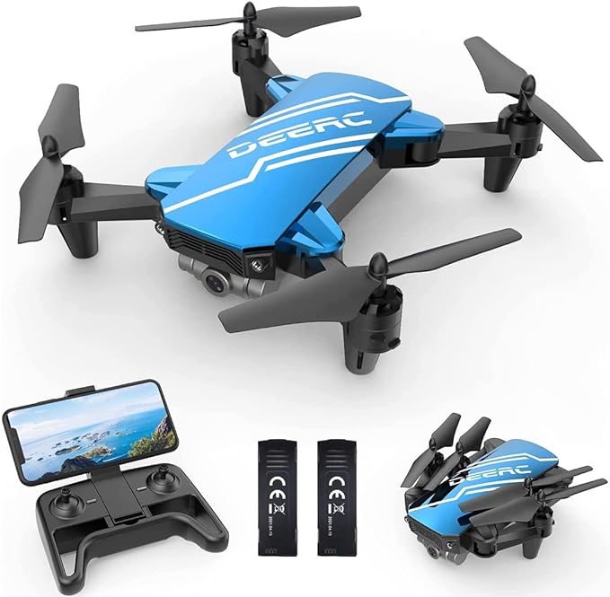 DEERC D20 Mini Drone with Camera for Kids, Remote Control Toys Gifts for Boys Girls with Voice Control, Gestures Selfie, Altitude Hold, Gravity Control, One Key Start, 3D Flips 2 Batteries, Blue-CubbioJoy