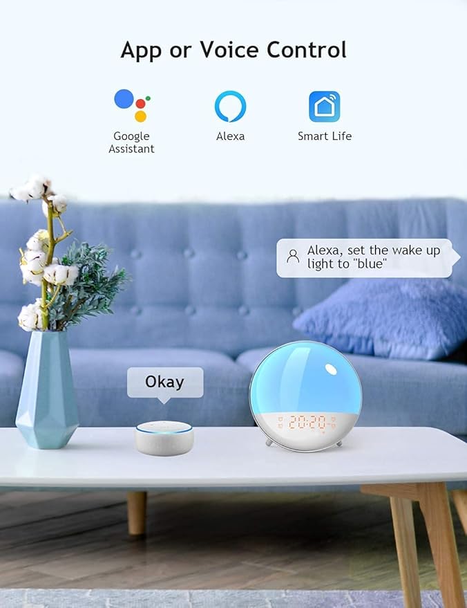 Dekala Smart Sunrise Alarm Clock for Kids, Wake Up Light for Bedrooms, Teens Heavy Sleepers,Sleep Aid with FM Radio, Sunrise/Sunset Simulation, 4 Alarm Clock, 7 Natural Sounds, APP Remote Control-CubbioJoy