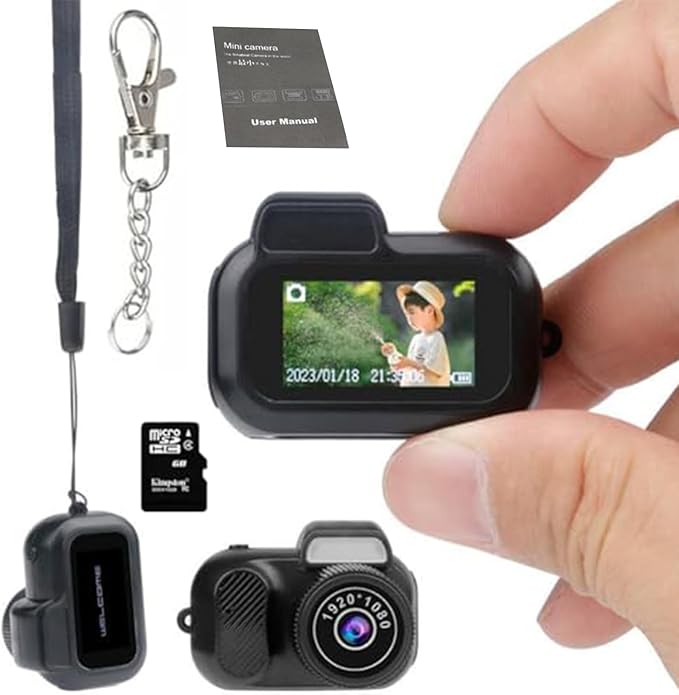 Keychain Camera, World's Smallest 1080P Hd Mini Camera llavero,Keychain Photo/Video Camera, Retro Portable Mini，100 Mins Battery Life, for Students, Kids (128)-CubbioJoy