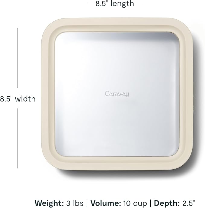Caraway Glass Food Storage, 10 Cup Glass Container,Ceramic Coated Food Container,Easy to Store, Non Toxic, Non Stick Lunch Box Container with Glass Lids. Dishwasher, Oven,Square Shape,Cream-CubbioJoy