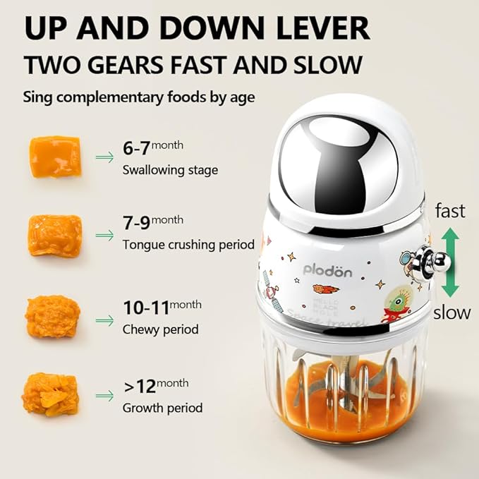 Baby Food Maker Mini Cute and Small Food Processor Puree Blender Grinder Chopper 1.2 Cup Glass Bowl with 6 Blade Electric (Spaceman-White(One Bowl))-CubbioJoy