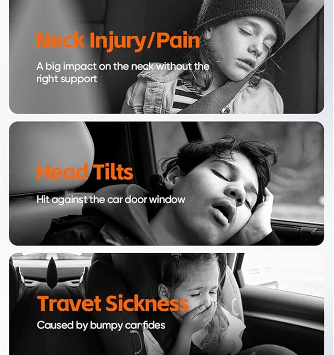 Car Headrest Pillow with Hook, Adjustable Car Seat Neck Support with Memory Foam & Ice Silk, 360° Rotating Travel Sleeping Headrest for Kids & Adults (1 Eye Mask Included)-CubbioJoy