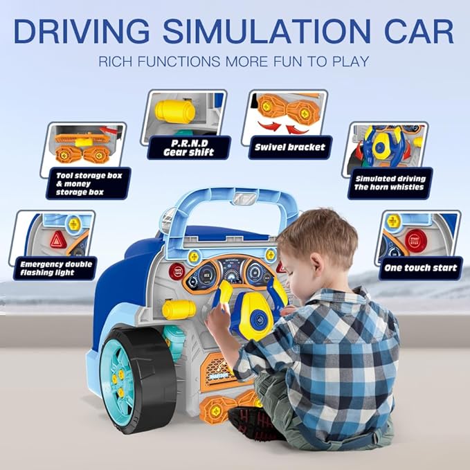 Interactive Truck Engine Toy with Removable Parts - Lights, Sounds, and Fun for Young Mechanics -Unleash Their Creativity and Motor Skills with This Truck Engine Toy (Bule)-CubbioJoy