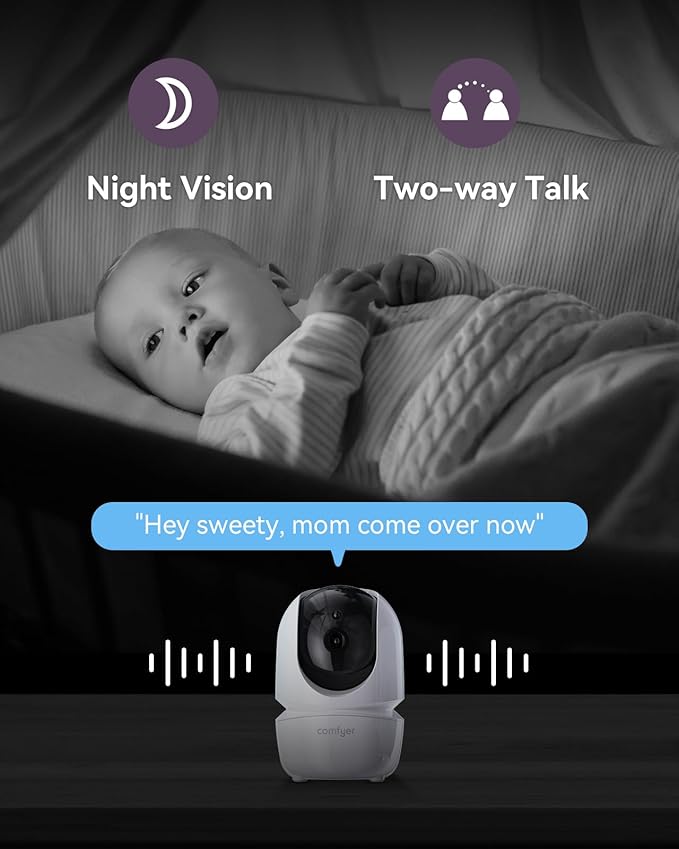 Baby Monitor with Camera and Audio, 7" 720P HD Video Baby Monitor No WiFi, 4000mAh Battery, VOX Mode, Auto Night Vision, Hack Proof, Remote PTZ-CubbioJoy
