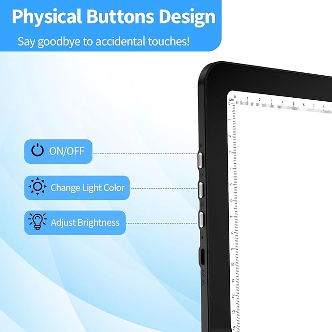 A3 Diamond Art Light Board with Bag, Light Box for Tracing with 6-Levels Dimming & Side Physical Buttons, 4 Pcs Magnets, Magnetic Light Pad for Diamond Painting, Sketching (Black, 46.2 x 33.9 CM)-CubbioJoy