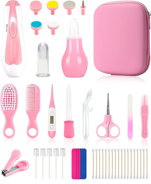 Baby Grooming and Healthcare Kit, Portable Baby Safety Care Set with Hair Brush Comb Nail Clipper Nasal Aspirator for Nursery Newborn Infant Girl Boy (32 in 1, Pink)-CubbioJoy