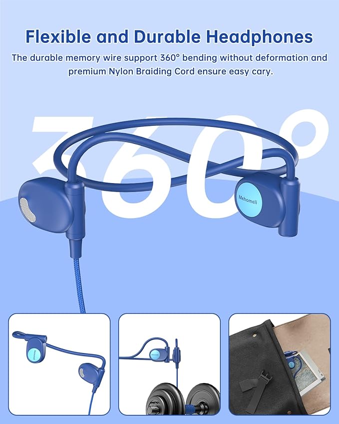 Kid Headphones for School, Air Conduction Open Ear Headphones, 3.5mm Jack Wired Cord, Ultra-Comfort, Ergonomic and Lightweight Design Perfect for School and Outdoor Activities-Blue-CubbioJoy