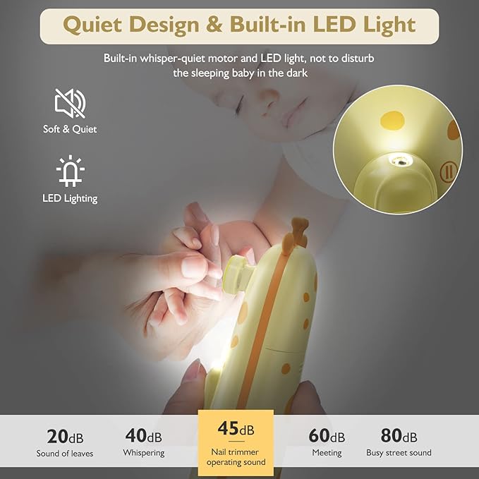 Baby Nail Trimmer Electric Baby Nail File with Light 10 Grinding Heads Safe Quiet Baby Nail Grooming Care Kit for Newborn Infant Toddler Toes Fingernails - Orange-CubbioJoy