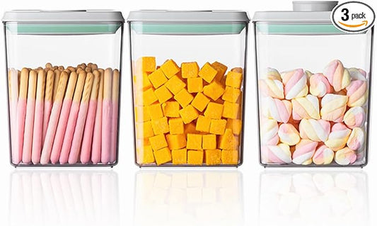 Ankou Pop Airtight Food Storage Containers with Lids- 3 Pcs Stackable One Button Opening Food Containers, Kitchen Pantry Storage Containers for Snacks Candy Salt Herbs Spices BPA-Free (1.2 QT * 3)-CubbioJoy