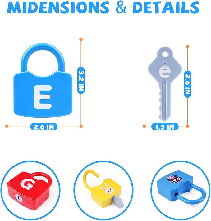 AXEARTE Montessori Educational Toys - Alphabet Learning Locks and Keys for Toddlers - 26 Locks & Keys Set - Baby Sensory Fine Motor Skills Toys - ABC Locks and Keys-CubbioJoy