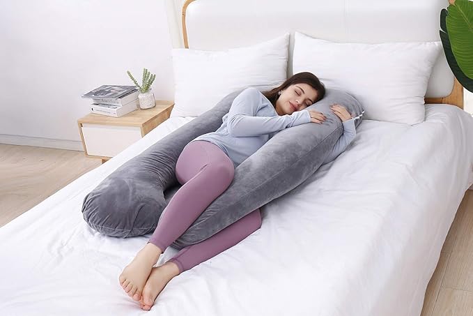 AS AWESLING Pregnancy Pillow, U Shaped Full Body Pillow, Nursing, Support and Maternity Pillow for Pregnant Women with Removable Velvet Cover (Grey)-CubbioJoy