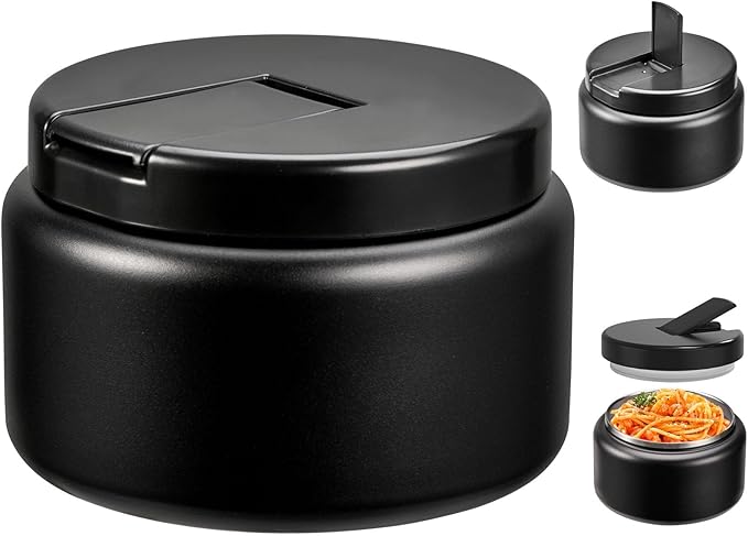 13.5oz Kids Jar for Hot Food, Insulated Vacuum Food Jar with Buckle Lid, Stainless Steel Wide Mouth Leak Proof Insulated Lunch Container for School Picnic Travel, Black-CubbioJoy