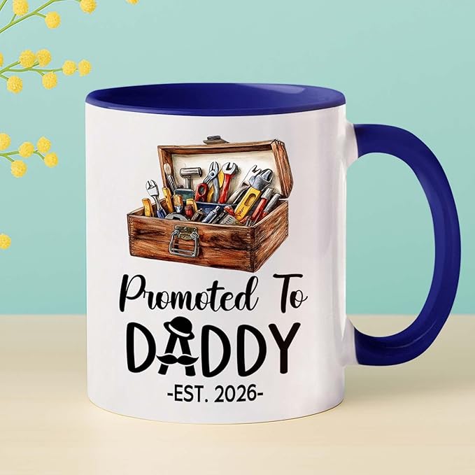 Customized Promoted To Daddy Ceramic Coffee Mug Gift For Daddy Grandpa Father EST 2026, Personalized Dad Accent Mug With Name & Year, First Time Dad White Coffee Cup, Future Papa Travel Mug 11Oz 15Oz-CubbioJoy