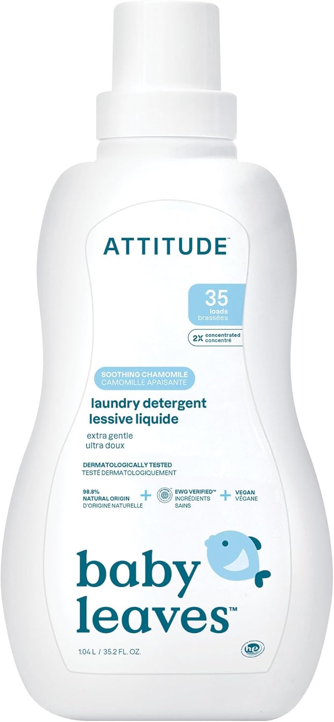 ATTITUDE Baby Laundry Detergent, EWG Verified, Plant and Mineral-Based Formula, HE Compatible, Vegan Household Products, Soothing Chamomile, 35 Loads, 35.5 Fl Oz-CubbioJoy
