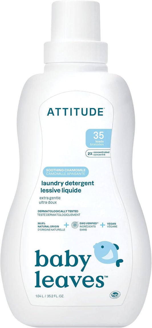 ATTITUDE Baby Laundry Detergent, EWG Verified, Plant and Mineral-Based Formula, HE Compatible, Vegan Household Products, Soothing Chamomile, 35 Loads, 35.5 Fl Oz-CubbioJoy
