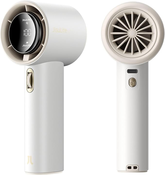 JISULIFE Portable Handheld Fan, Speed(1-100) Adjustable Turbo Mini and 3600mAh Battery Rechargeable Personal Fan, Digital Display, Gifts for Women Men Travel/Camping/Outdoor-White-CubbioJoy