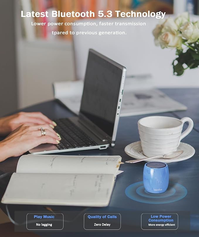 comiso Small Bluetooth Speaker, IPX7 Waterproof Speaker with Robust Bass and Stereo Sound, Wireless Speakers with Hands-Free Call, Portable Speakers for Hiking, Car or Trip, Ideal Gift for Men, Women-CubbioJoy