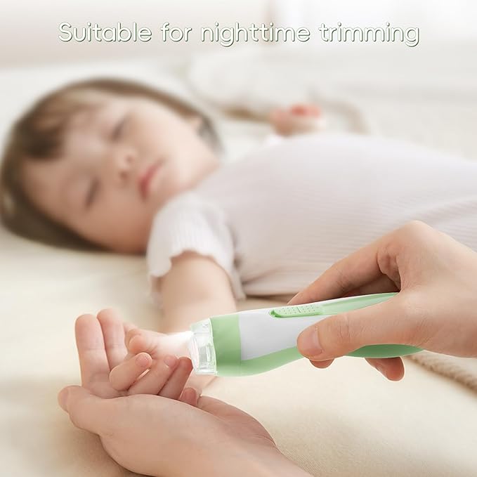 Baby Nail Trimmer Electric, 15 in 1 Baby Nail Clippers for Gentle Nail Care, Rechargeable Baby Nail File Electric with Light &15 Grinding Pads for Infant Toddler, Green-CubbioJoy